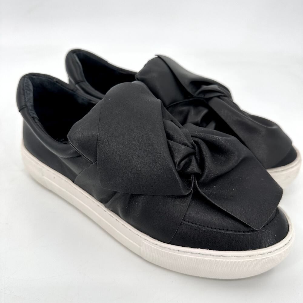 J Slides Beauty Bow Top Sneaker Slip On Platform Black Leather Size 6.5 Chunky
